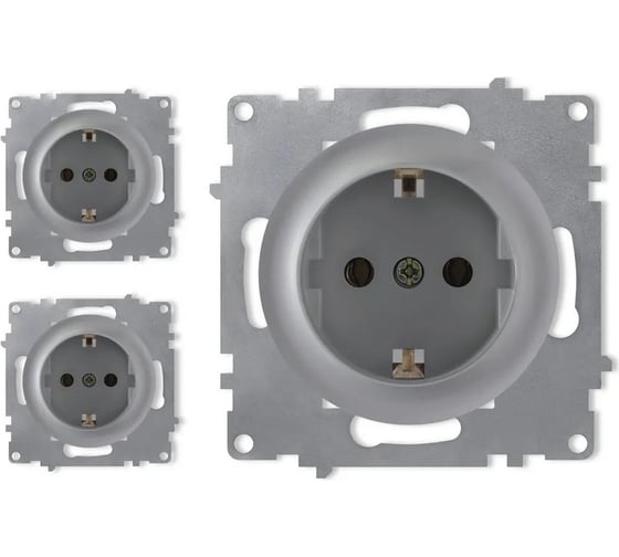 Изображение товара Комплект OneKeyElectro Розетка с заземлением, винтовые контакты, цвет серый (3 шт.) 7700240