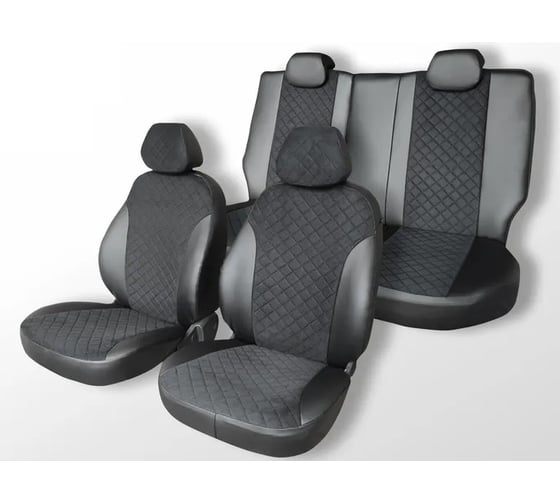 Изображение товара Чехлы на сиденья DEFLY Toyota Corolla (E150), 2006-2013, седан, экокожа черная/замша черная ромб Ty1-2ZR