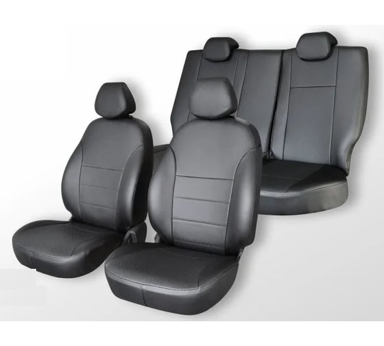 Изображение товара Чехлы на сиденья DEFLY Toyota Funcargo, 1999-2005, со столиком-подлокотником 2-го ряда, экокожа черная Ty28-2K