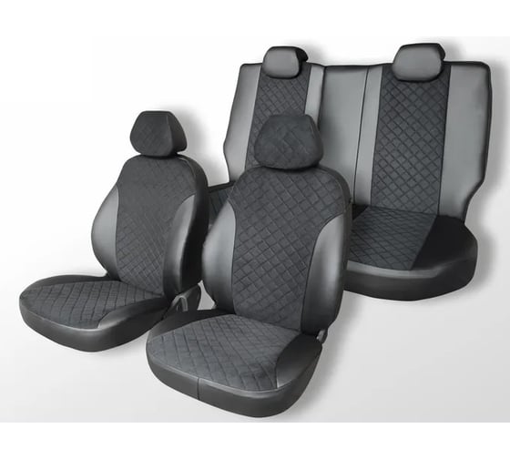 Изображение товара Чехлы на сиденья DEFLY Toyota Avensis (Т250), 2003-2008, cедан, задний ряд 60/40, экокожа черная/замша черная ромб Ty10-2ZR