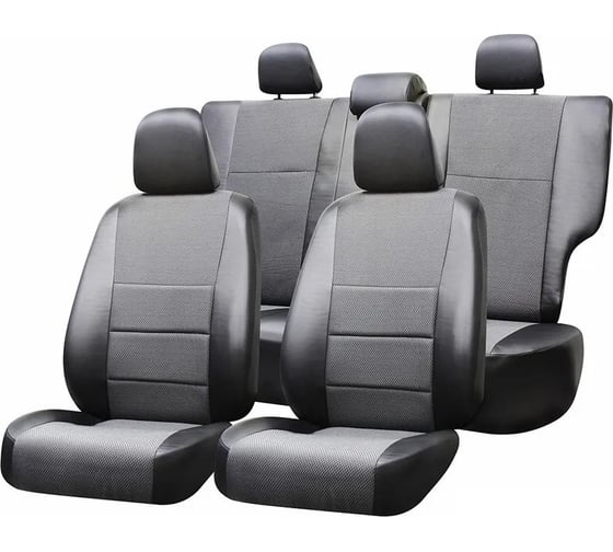 Изображение товара Чехлы на сиденья DEFLY Renault Sandero, 2009-2014, сплошной задний ряд, экокожа черная/жаккард Rn2-2C