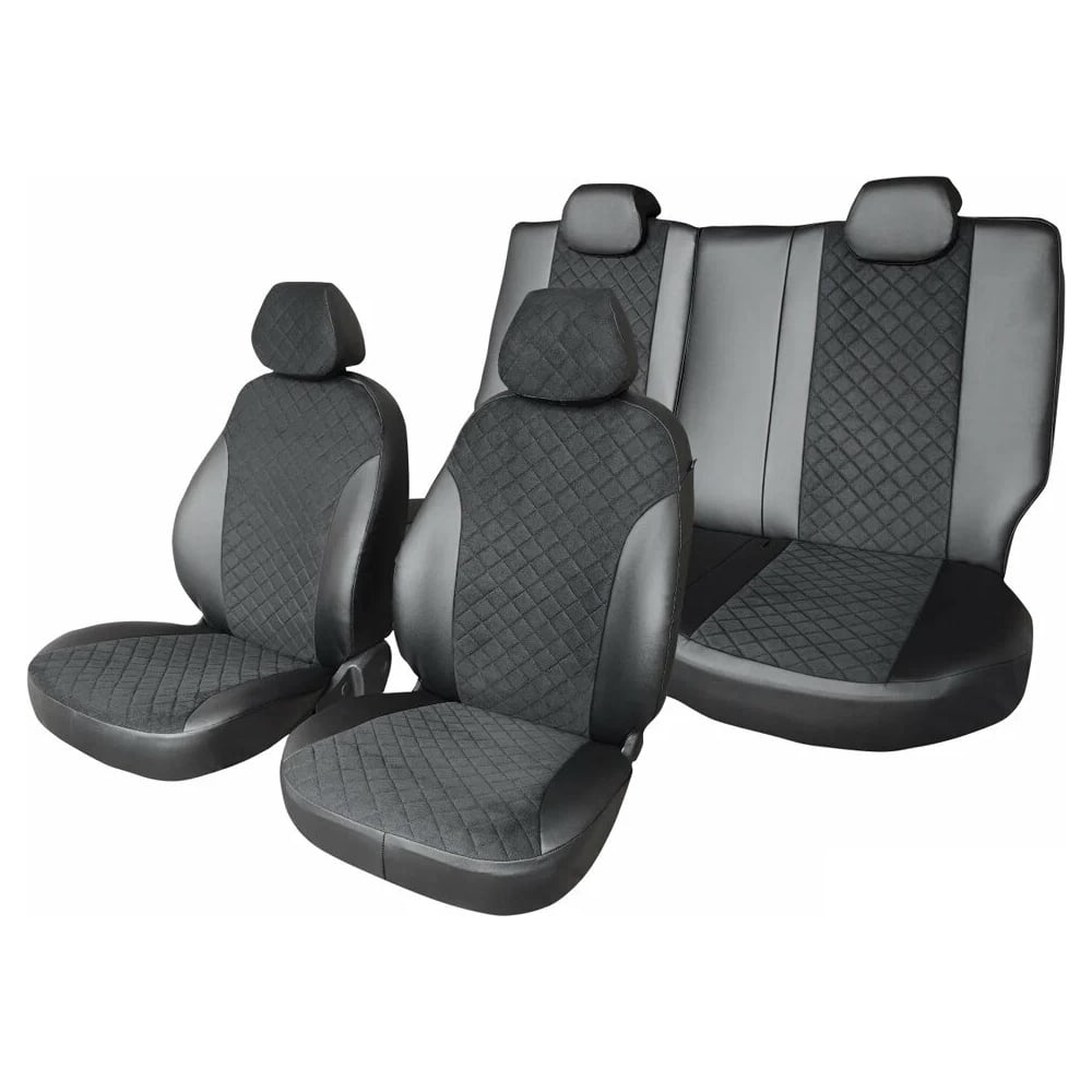 Изображение товара Чехлы на сиденья DEFLY Nissan Terrano, c 05.2017-2022, экокожа черная/замша черная ромб Nis5-2ZR