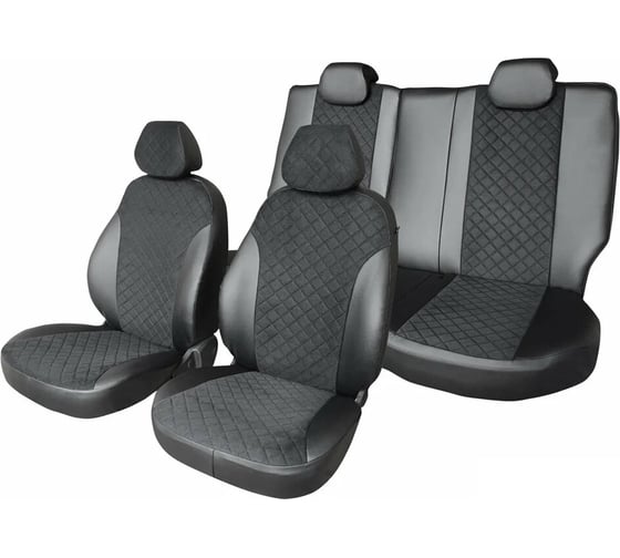 Изображение товара Чехлы на сиденья DEFLY Nissan Terrano, c 05.2017-2022, экокожа черная/замша черная ромб Nis5-2ZR