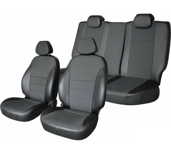 Изображение товара Чехлы на сиденья DEFLY Renault Logan, 2014-2022, задний ряд 60/40, экокожа черная/жаккард Rn4-2C