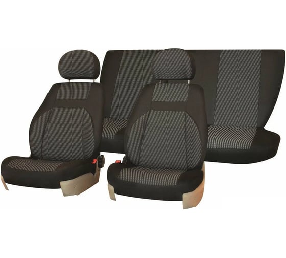 Изображение товара Чехлы на сиденья DEFLY Lada Kalina, 2004-2013, дополнительная боковая поддержка, жаккард черный/серый V003-D2