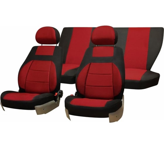 Изображение товара Чехлы на сиденья DEFLY Lada Priora, 2008-2014, хэтчбек, универсал, дополнительная боковая поддержка, жаккард черный/красный V001-D3