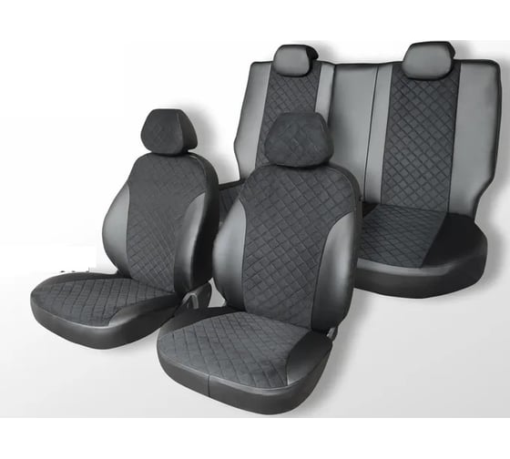 Изображение товара Чехлы на сиденья УАЗ Патриот, 2014-н.в., с подлокотником второго ряда, экокожа черная/замша черная ромб DEFLY U2-2ZR