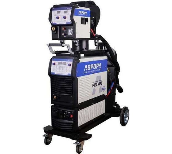 Изображение товара Сварочный полуавтомат АВРОРА РЕСУРС 6300 ДВОЙНОЙ ПУЛЬС, подающий, тележка, водяное охлаждение 37264