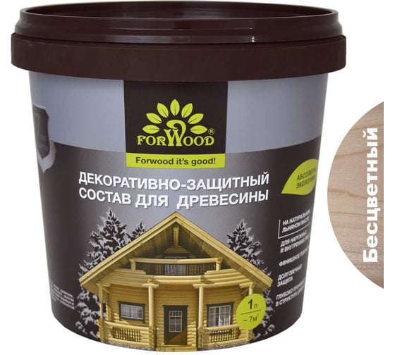 Изображение товара Декоративно-защитный состав для древесины Forwood ВДПФ-1601 бесцветный, 1 л 4630058024220