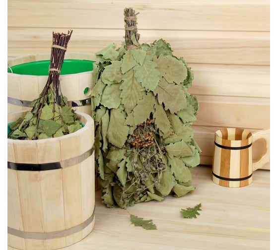 Изображение товара Веник для бани Добропаровъ ЭКСТРА из кавказского дуба с букетом из трав 2691845