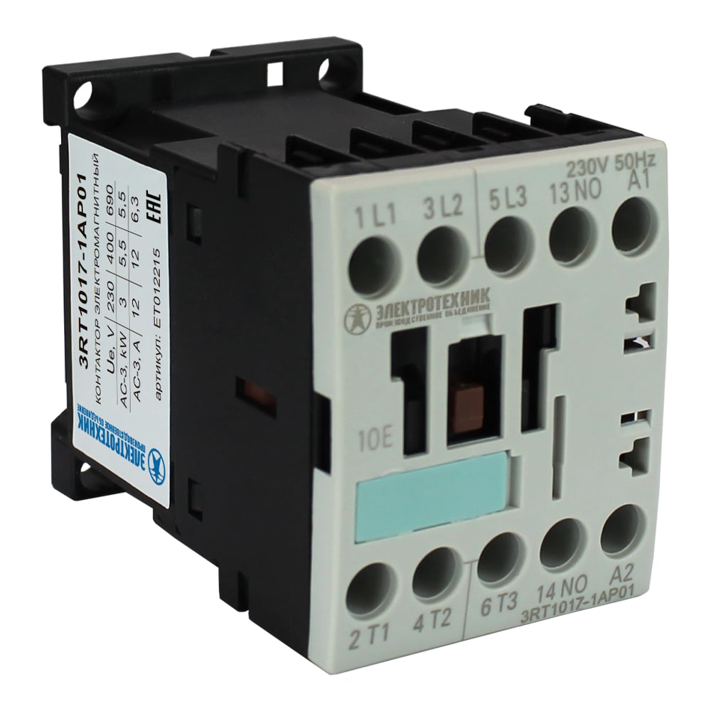 Изображение товара Электромагнитный контактор Электротехник 3RT1017-1AP01 3-полюса 12А 230V AC