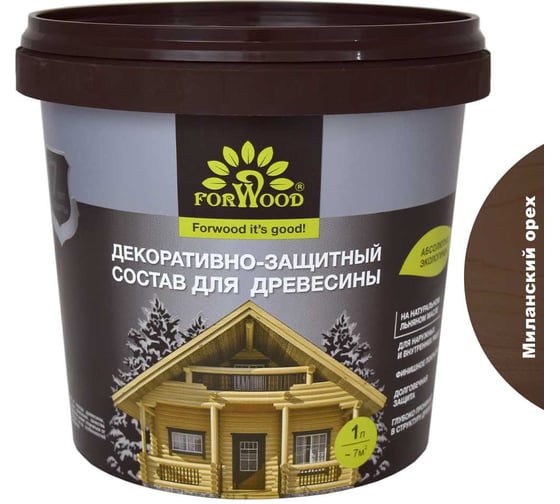 Изображение товара Декоративно-защитный состав для древесины Forwood ВДПФ-1601 миланский орех, 1 л 4630058024404