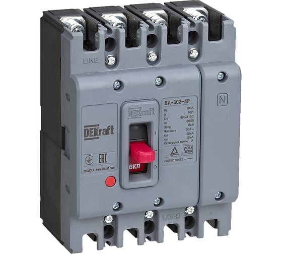 Изображение товара Силовой автоматический выключатель DEKraft 4P 50А 25кА ВА-302 22777DEK