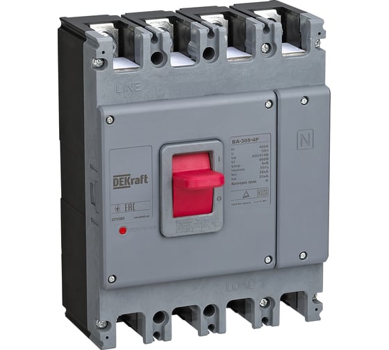 Изображение товара Силовой автоматический выключатель DEKraft 4P 400А 35кА ВА-305 22793DEK