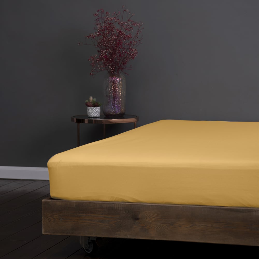 Изображение товара Простыня на резинке KUPU-KUPU VIOLETT 90x200 см трикотаж горчица