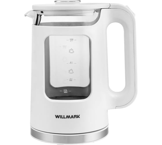 Изображение товара Чайник электрический Willmark WEK-1725W 1.7 л, поворот на 360 град., LED-подсветка, двустенный корпус, 2200 Вт, белый 2002558