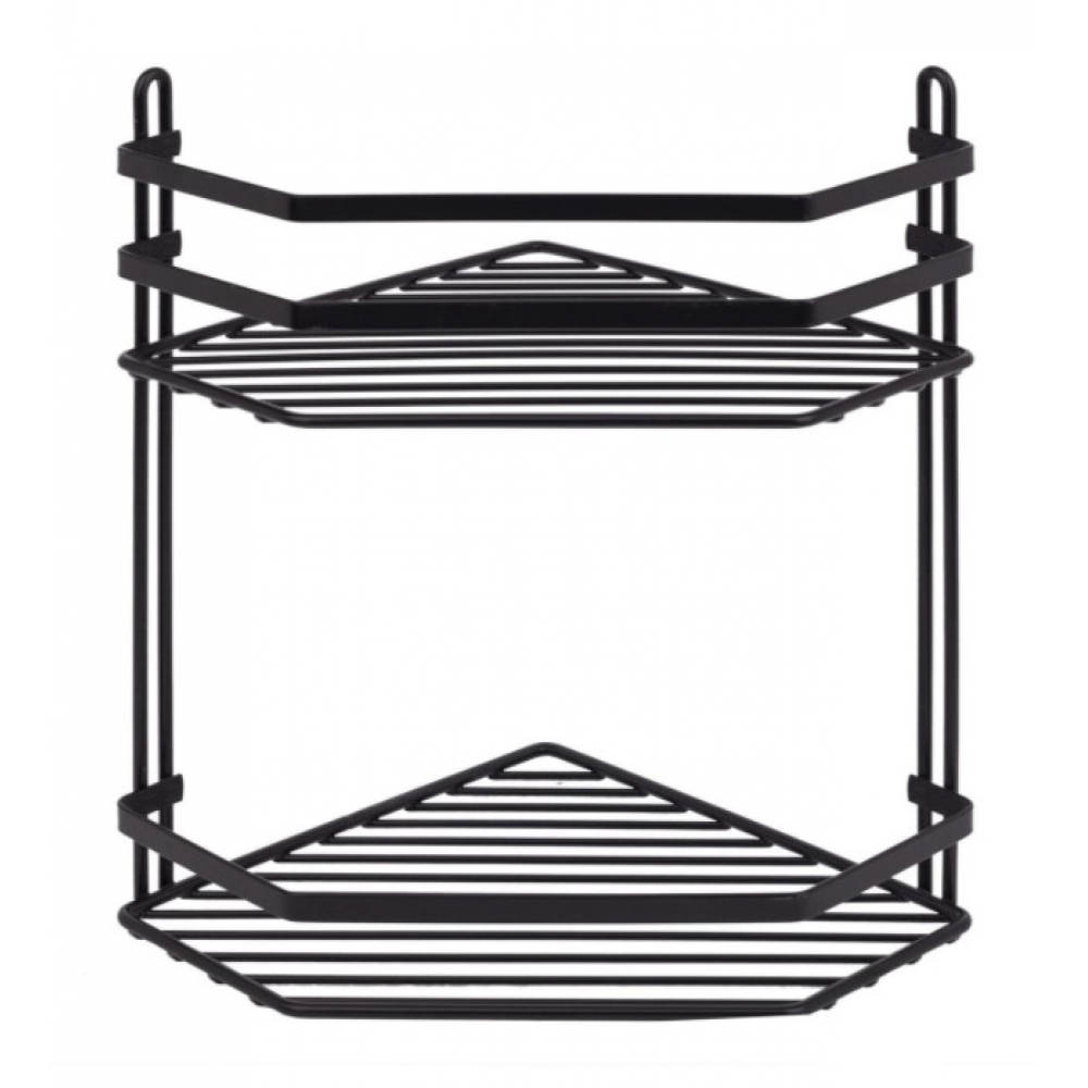фото Полка в ванную tekno-tel es075b угловая, 2 яруса, 20х30, черный матовый 00-00002896