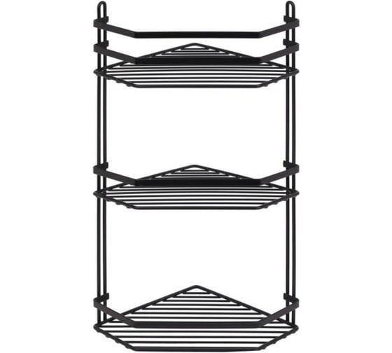 Изображение товара Полка в ванную TEKNO-TEL угловая, 3 яруса, 20x20x50 чёрный матовый ES076B