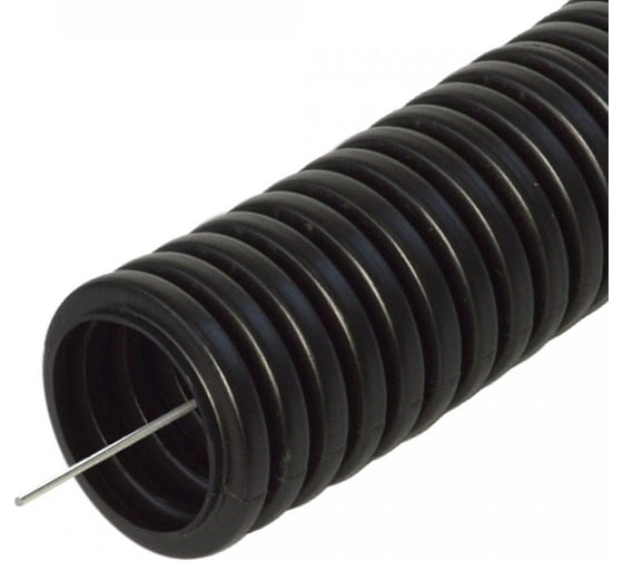 Изображение товара Труба гофрированная Промрукав ПП легкая 350 Н безгалогенная (HF) стойкая к ультрафиолету черная с/з dвн 18,3 мм, dнар 25 мм 50м. PR02.0424