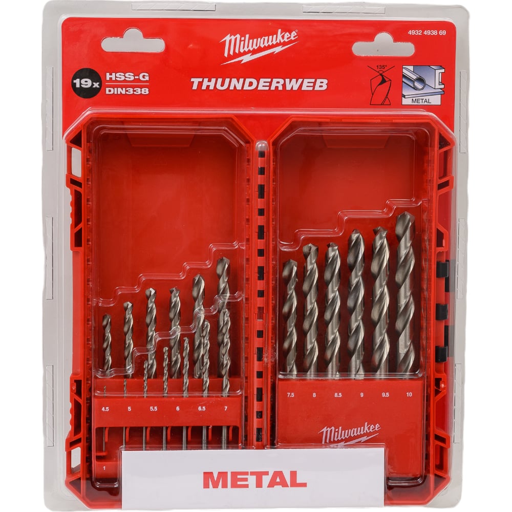 Изображение товара Набор сверл по металлу THUNDERWEB HSS-G 19 шт. (1-10 мм) Milwaukee GEN III