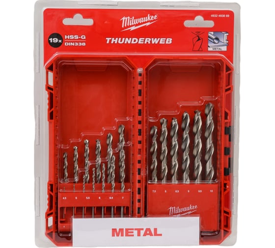 Изображение товара Сверла по металлу THUNDERWEB HSS-G набор 19 ед. (1-10 мм) GEN III Milwaukee 4932493869