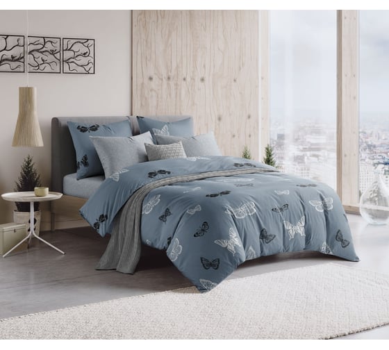 Изображение товара Комплект постельного белья Guten Morgen бязь, рис.1074, Black and White Butterflies, 1.5 спальный, с наволочкой 70x70 см D-1074-143-150-70