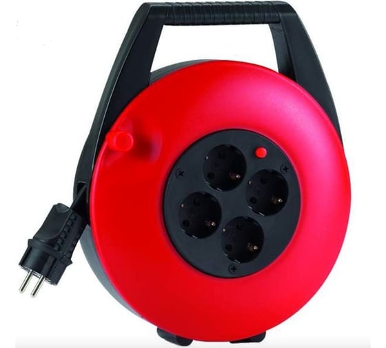 Изображение товара Удлинитель на катушке HEDI H05VV-F 15 метров 4 розетки IP20 3Х1,5 красный KBR15T