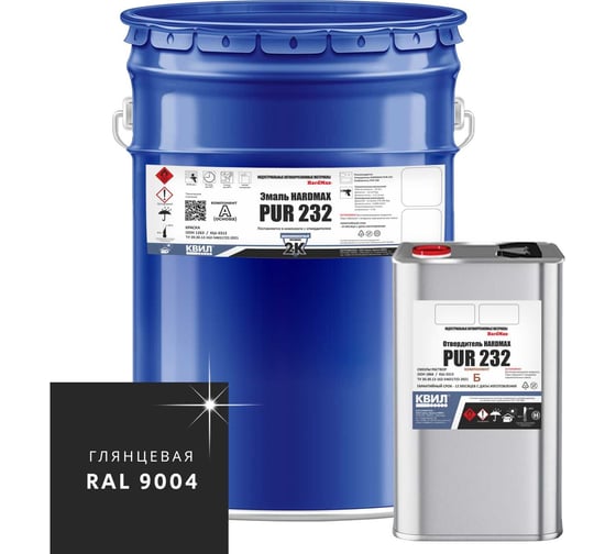 Изображение товара Эмаль полиуретановая HardMax двухкомпонентная PUR 232.70 ГЛ RAL 9004 Сигнальный черный (комплект 20,4 кг) 4690417108138