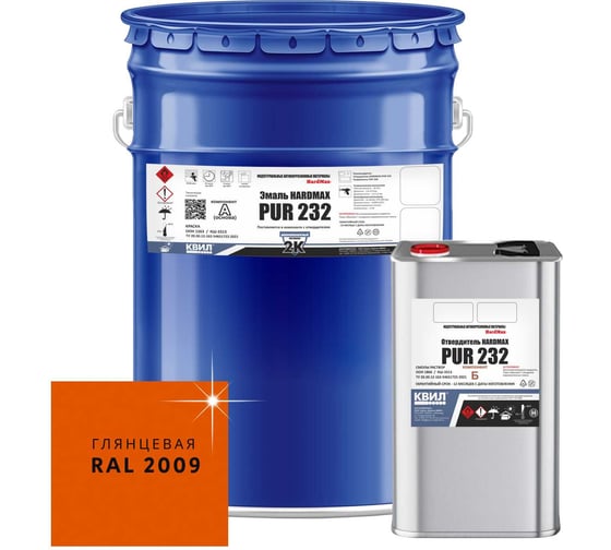 Изображение товара Эмаль полиуретановая HardMax двухкомпонентная PUR 232.70 ГЛ RAL 2009 Дорожный оранжевый (комплект 20,4 кг) 4690417108077
