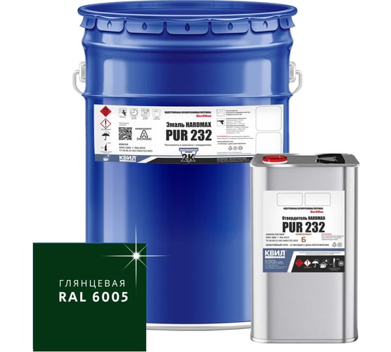 Изображение товара Эмаль полиуретановая HardMax PUR 232.70 ГЛ RAL 6005 Зеленый мох (комплект 20,4 кг) 4690417108091