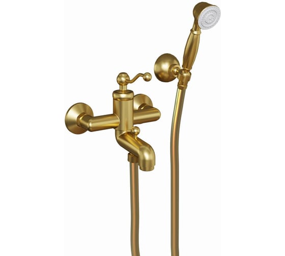 Изображение товара Смеситель для ванны Paini Duomo с душевым комплектом (лейка, крепеж, шланг), матовое золото 60797