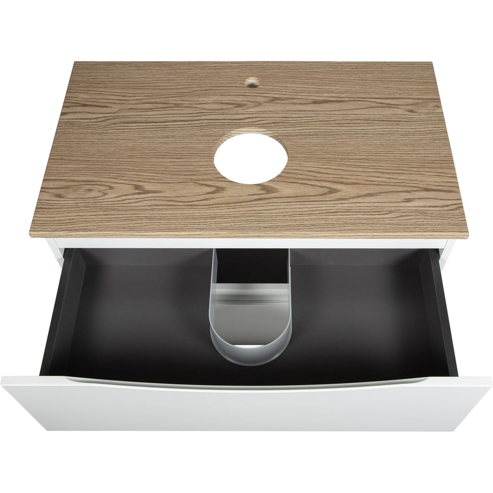 Изображение товара Подвесная тумба для ванной белая со столешницей под дерево 80 см BOND T09805