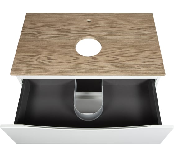 Изображение товара Тумба подвесная 80см белая со столешницей под дерево без раковины BOND T09805