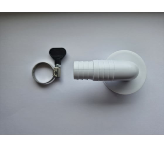 Изображение товара Переходник угловой для подключения сливного шланга VIVALDO d50 мм (в комплекте хомут-бабочка) ШГ111121