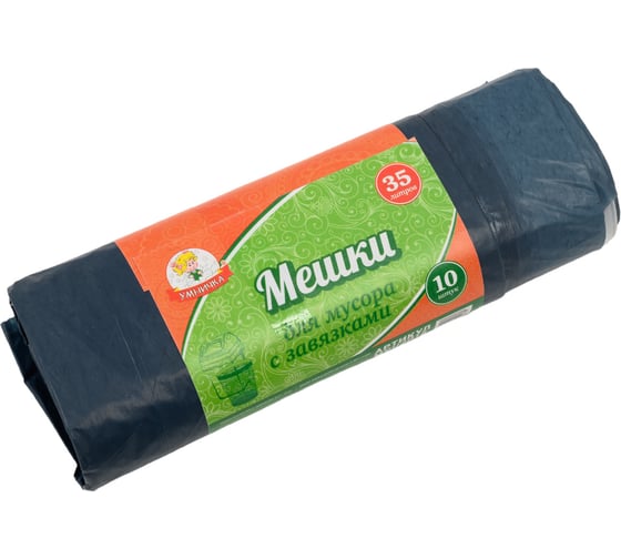 Изображение товара Мешки с завязками (10 шт; 35 л; 30 мкм; ПВД) для мусора Умничка MPU2018