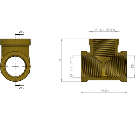 Изображение товара Фитинг тройник вертикальный шарнирный M16/M16/P5 ORPASAN ORP 4454