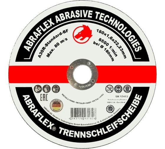 Изображение товара Круг отрезной по металлу + нержавейке (180x1.6x22 мм) Abraflex А180162223
