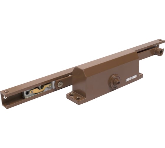 Изображение товара Доводчик дверной Аллюр COMFORT ДД 168/3-4 AH-C до 100 кг, коричневый RAL8024, со скользящей тягой, с фиксацией, морозостойкий 16684