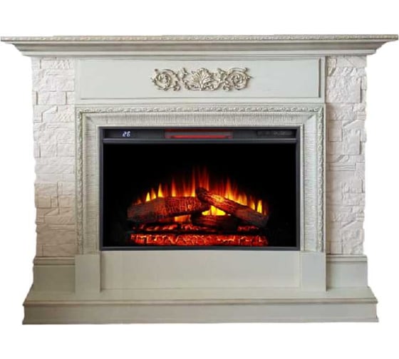 Изображение товара Каминокомплект InterFlame Сигма с эл. вставкой Foton 05-26 LED FXL бежевый золотой патиной Сигма с Foton26 бежевый ЗП