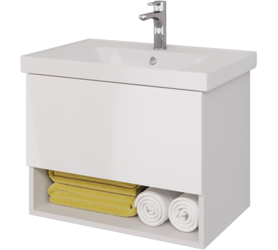 Изображение товара Подвесная тумба с раковиной Dreja PERFECTO, 70 см, 1 ящик, push-to-open, белый глянец - 99.0807-641600 99.0807K