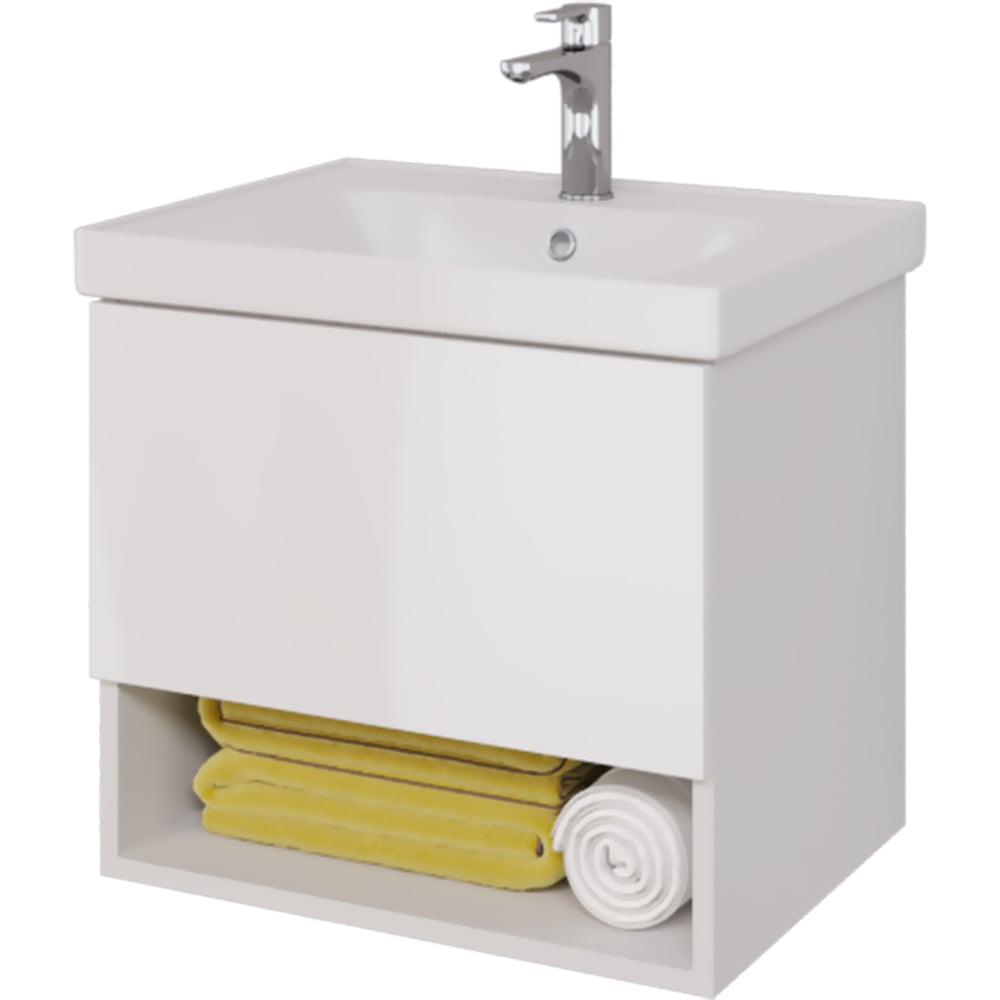 Изображение товара Подвесная тумба с раковиной Dreja PERFECTO, 60 см, 1 ящик, push-to-open, белый глянец - 99.0806-641587 99.0806K