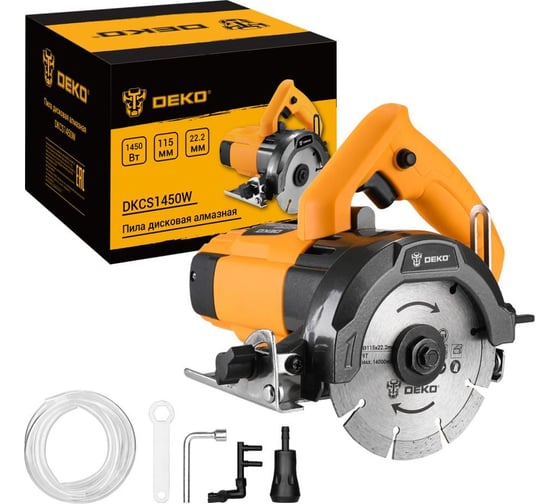 Изображение товара Пила дисковая алмазная DEKO DKCS1450W 115 мм, 1450 Вт, с подачей воды 084-1048