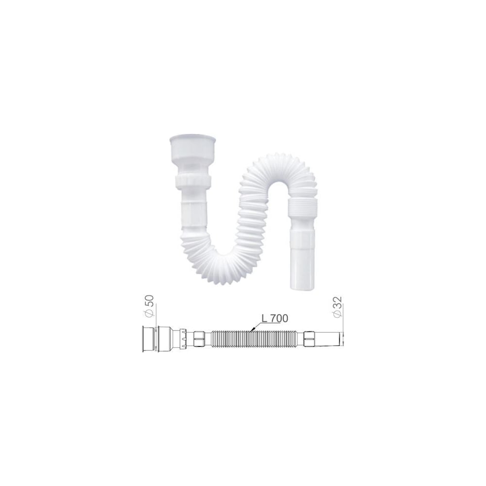 Изображение товара Гофрированный сифон для писсуара AV Engineering AVE129789 ПВХ белый