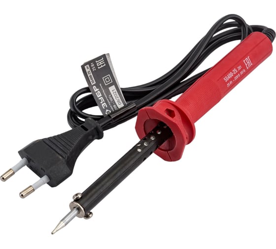 Изображение товара Электропаяльник с пластмассовой рукояткой и долговечным жалом Зубр "МАСТЕР", форма жала - конус, 25Вт 55400-25_z01