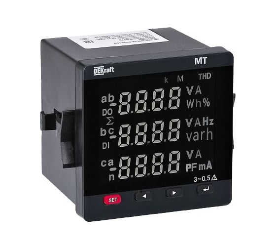 Изображение товара Цифровой мультиметр DEKraft 72x72мм трехфазный, вход 100В 1А, LCD-дисплей МТ-72D 51411DEK