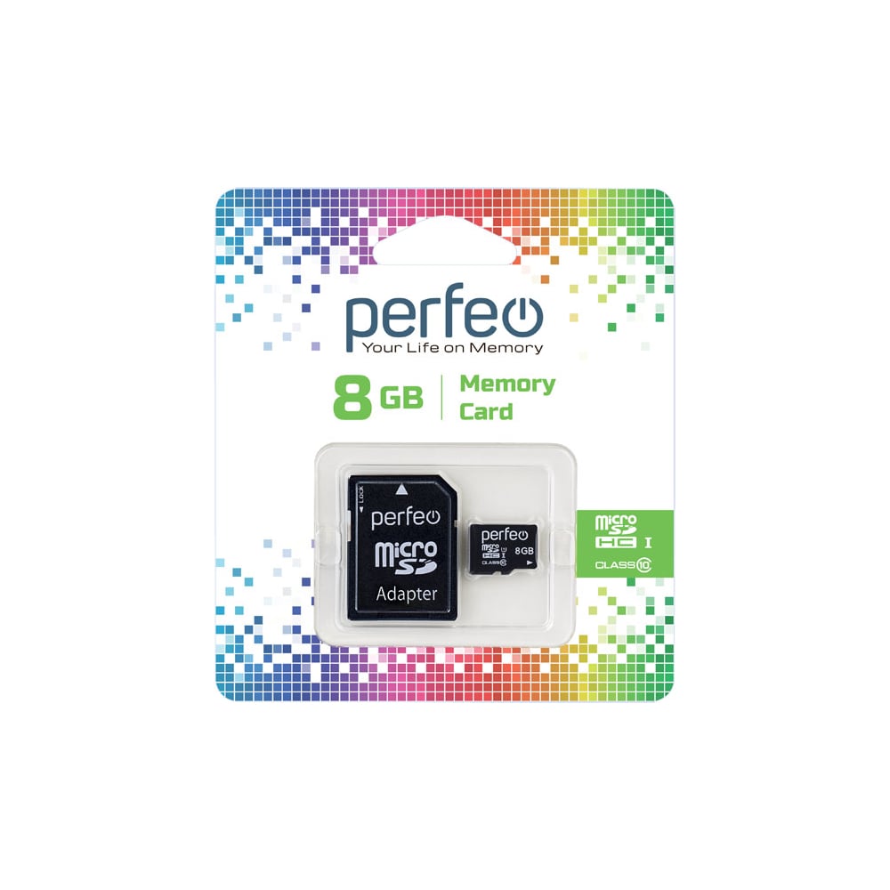 фото Карта памяти perfeo microsd, 8gb, class 10, с адаптером 30007693