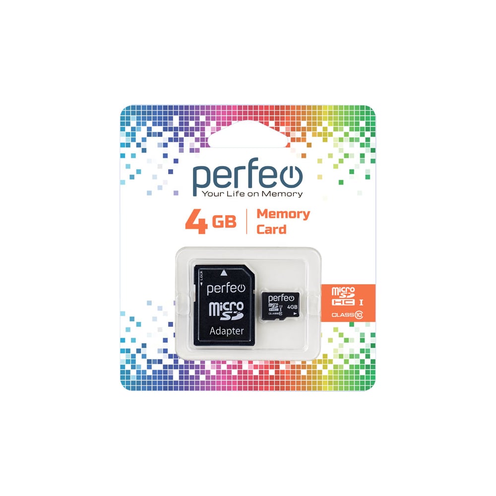 фото Карта памяти perfeo microsd, 4gb, class 10, с адаптером 30008004