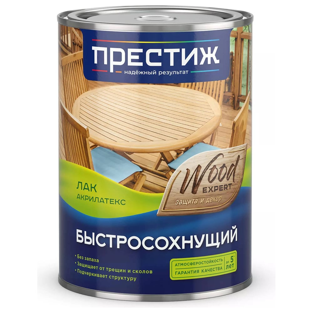 Изображение товара Лак ПРЕСТИЖ Акрилатекс быстросохнущий, бесцветный, 0.9 л 220182