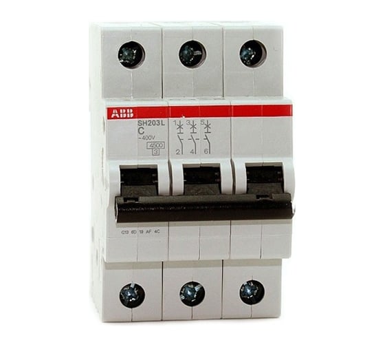 Изображение товара Трехполюсный автоматический выключатель ABB SH203L 6А, С, 4.5кА 2CDS243001R0064