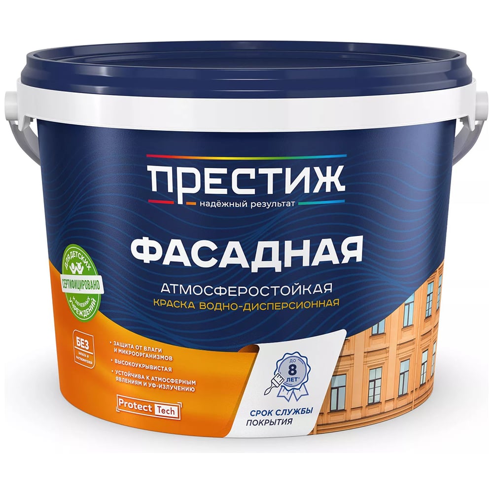 Изображение товара Водно-дисперсионная фасадная краска ПРЕСТИЖ 13 кг для внутренних и наружных работ